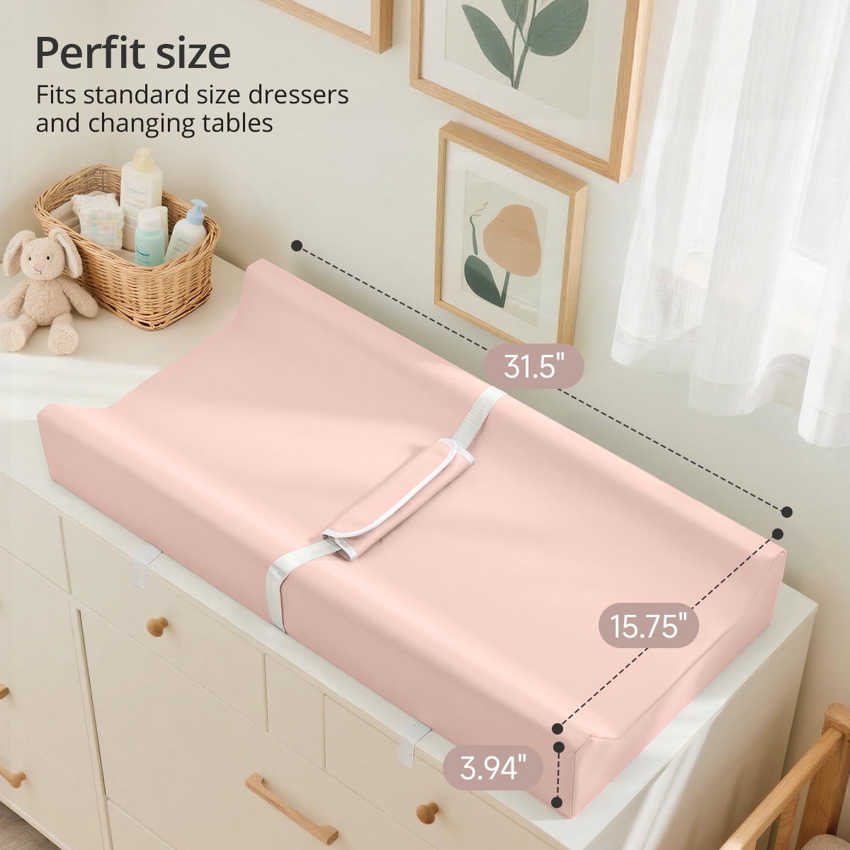 Baby Changing Pad, Caveen Wipeable Changing Table Pad with Waterproof PU Cover, Portable Baby Diaper Change Station and Dresser, Pink