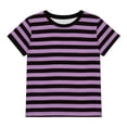 thumbnail image 6 of Ticikt Boys & Girls Short Sleeve T-Shirt, Striped Print Casual Crew Neck Cotton Tee Tops for Toddler/Little/Big Kids,Purple, 6 of 6