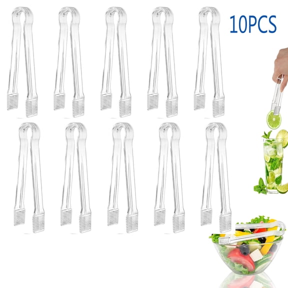10 Pcs Plastic Buffet Serving Tongs, Plastic Serving Tongs, Clear Kitchen Plastic Tongs,Clear Kitchen Tongs Mini Serving Utensil Tongs for Food Ice Salad Buffet Barbecue Cookies