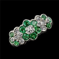 Harry Chad Enterprises 69473 4.75 CT Old Cut Round Diamond & Green Sapphire Flower Style Ring, Size 6.5