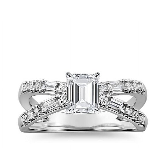 1.10 Carat Emerald Cut Natural Diamond Solitaire with Accents Beautiful Bridal Ring for Women Solid 14K White Gold Size 7