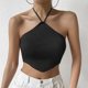 thumbnail image 1 of Camiseta Sin Mangas Con Cuello Halter Dobladillo curvo Cami Top Navel Exposed Women Y2k Style Traje de calle (Negro L) Cgtredaw Para estrenar, 1 of 6