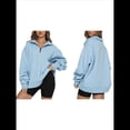 thumbnail image 3 of Sudadera de Entrenamiento de con Media Cremallera para Mujer, de Gran Tamaño, de Larga, Color Liso, con Hombros Caídos. Azul XXL, 3 of 5