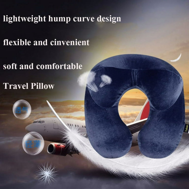 VOSS Air Cushion Self Inflating Button Travel Neck Pillow Inflatable Plane  Car Train Pillow Portable Soft U Shaped Travel Pillow Flocking Fabric