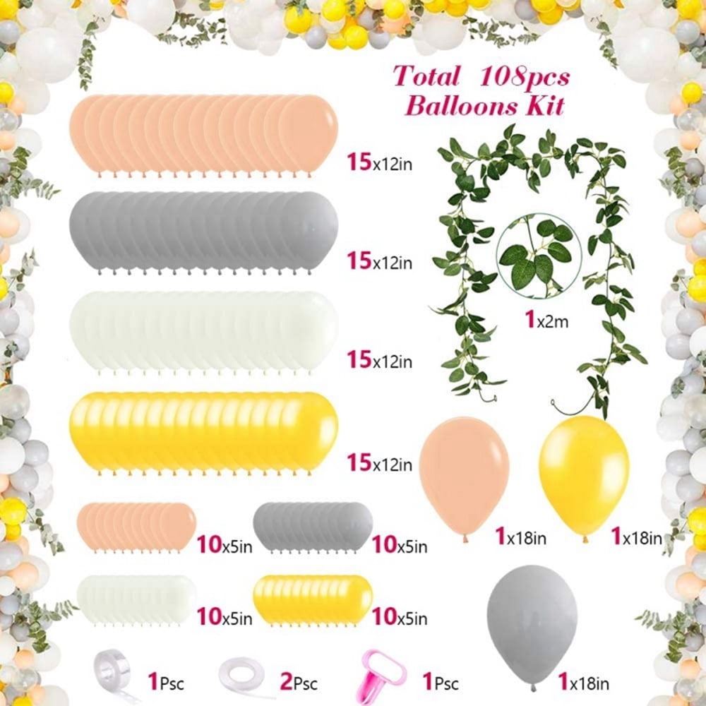 YANSION DIY Balloon Arch Kit Blush Gray Lemon Yellow Balloon Garland Kit, Blush, Lemon Yellow and Gray Balloons Party Decorations for Baby Shower, Bridal Shower, Birthday, Wedding, Grad, Fall Party