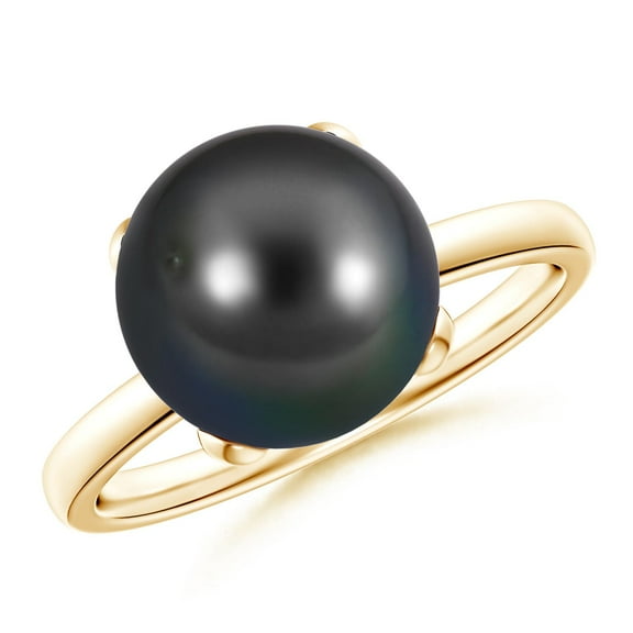 ANGARA Classic Solitaire Tahitian Cultured Pearl Ring in 14K Yellow Gold for Women | June Birthstone, Birthday, Anniversary, Jewelry Gift for Women | Pearl Ring
