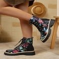 thumbnail image 5 of Willtoo Women's Flowers Flat Ankle Boots Side Zipped Lace-Up Cowgirl Shoes Western Platform Winter Fall Combat Boots Black, 5 of 6