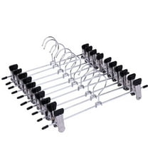 10 Pack Pants Hangers Space Saving, 9-11 Inch Non Slip Stainless Steel Metal Pants Hanger with Clips, Clothes Hangers for Shorts, Skirt, Bottoms, Jeans (Silver)