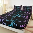 thumbnail image 3 of jejeloiu Kawaii Cat Twin Sheet Sets,Cartoon Cute Kitten Twin Fitted Sheet,Neon Gradient Striped Flat Sheet For Girls Kids,Luxury Bedroom Decor,3 Pieces, 3 of 7