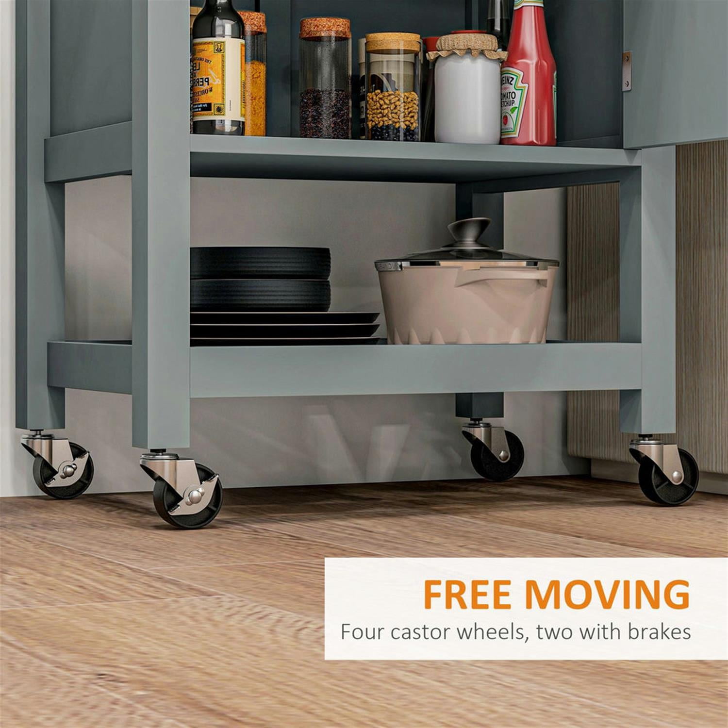 Demi Bonn Kitchen Island Cart on Wheels with Storage, Rolling Dining Room Serving Utility Carts Mobile Movable with Rubberwood Top and Drawer, Gray