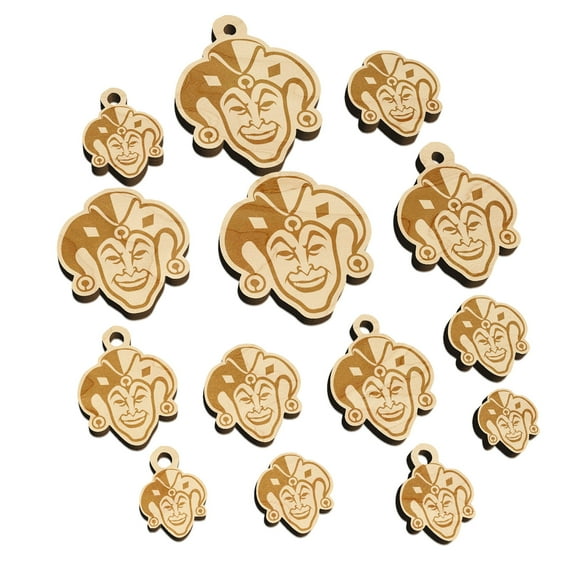 Court Jester Joker Harlequin Wood Mini Charms Shapes DIY Craft Jewelry - No Hole - Various Sizes (16pcs)