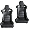 Ikon Motorsports Compatible with Pair Of Reclinable JDM Sport Racing Seats PVC Leather Black & Slider