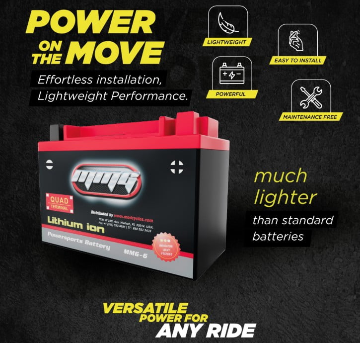 MMG6 Lithium Ion Powersport Battery, 12V 420CCA, Quad Terminal