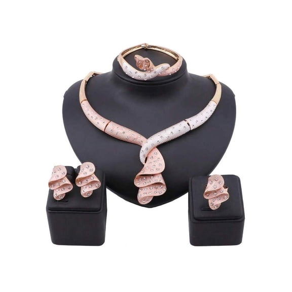 Silver Goldtone Fashion Jewelry Set: Necklace, Earrings, Bracelet & Ring