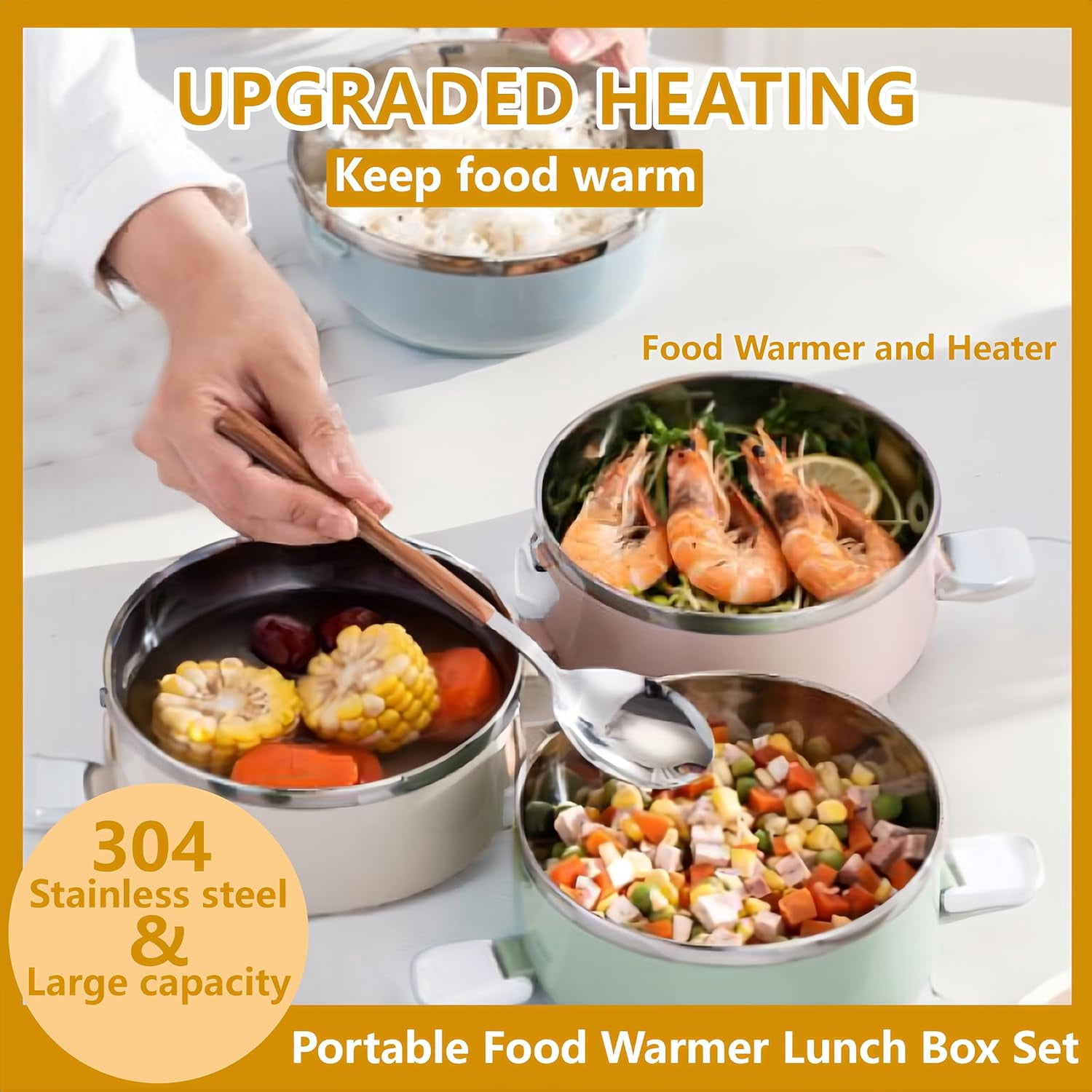 Portable Thermal Lunch Box: 304 Stainless Steel Thermal Lunch Containers, Leakproof Stackable Bento Box Adult, Food Storage for Office Outdoor Travel (2 Layers)