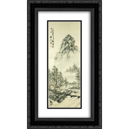 Tomioka Tessai 2x Matted 14x24 Black Ornate Framed Art Print 'Landscape'