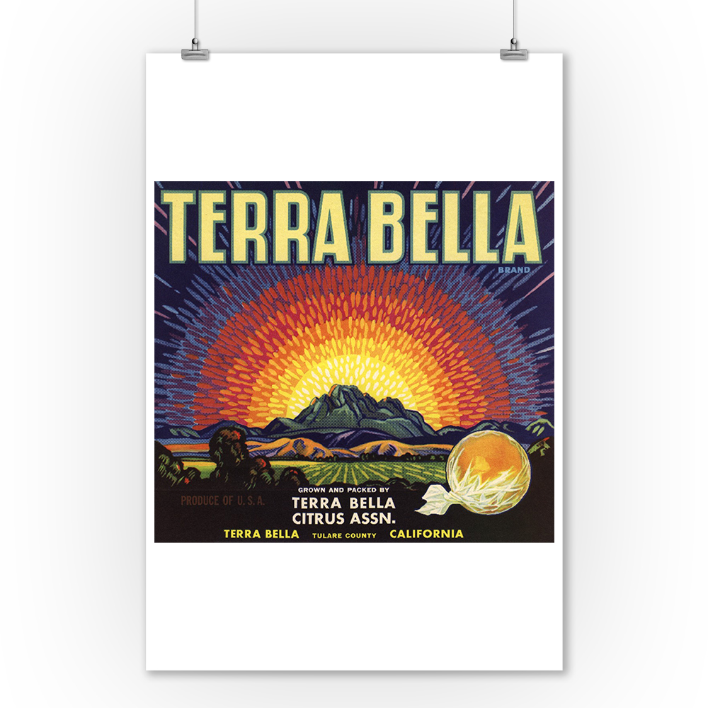 Terra Bella Brand Terra Bella, California Citrus Crate Label (9x12