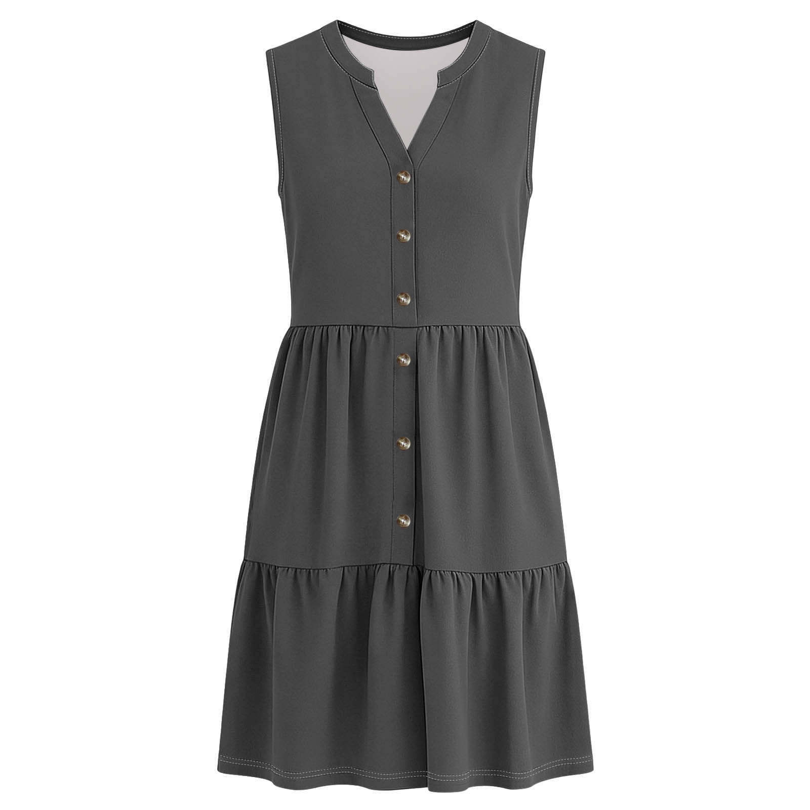 Oplxuo Summer Dresses for Women V Neck Sleeveless Sundresses Button Down Casual Dresses Ruffled Hem Midi Dress for Beach
