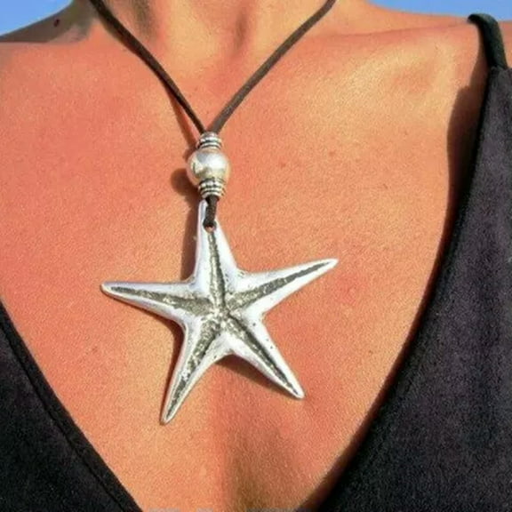 K-KED Handmade Bohemian Y-Drop Pendant Necklace Leather Metallic Necklace for Women-02#Big Starfish Necklace
