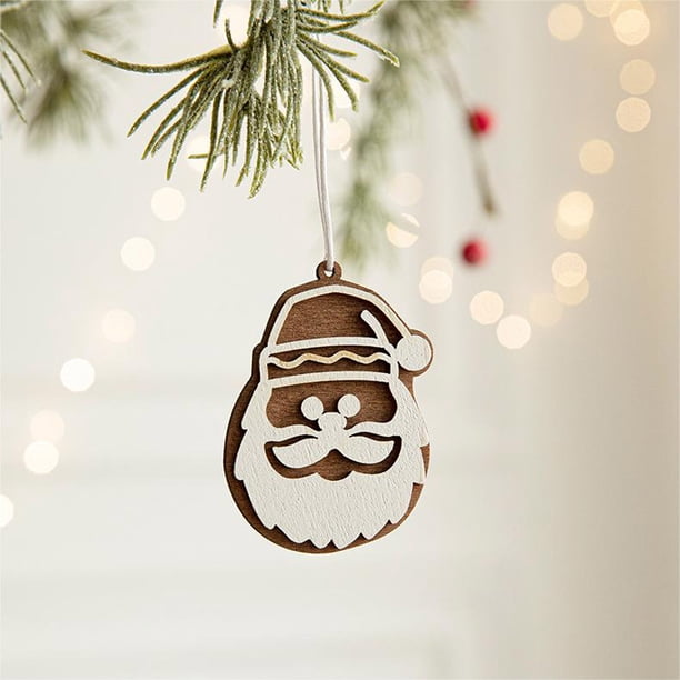 Fiudx Adornos Navideños Navidad Tallado En Madera Copo De Nieve Santa Claus Colgante Para Árbol De Navidad Diy Materiales De Decoración De Ventanas Del Hogar