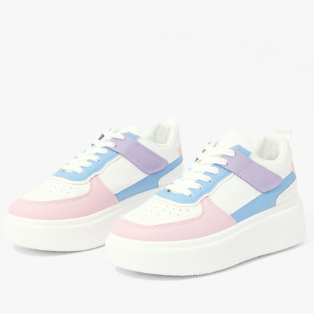 

Color Block Lace-up Front Flatform Skate Shoes