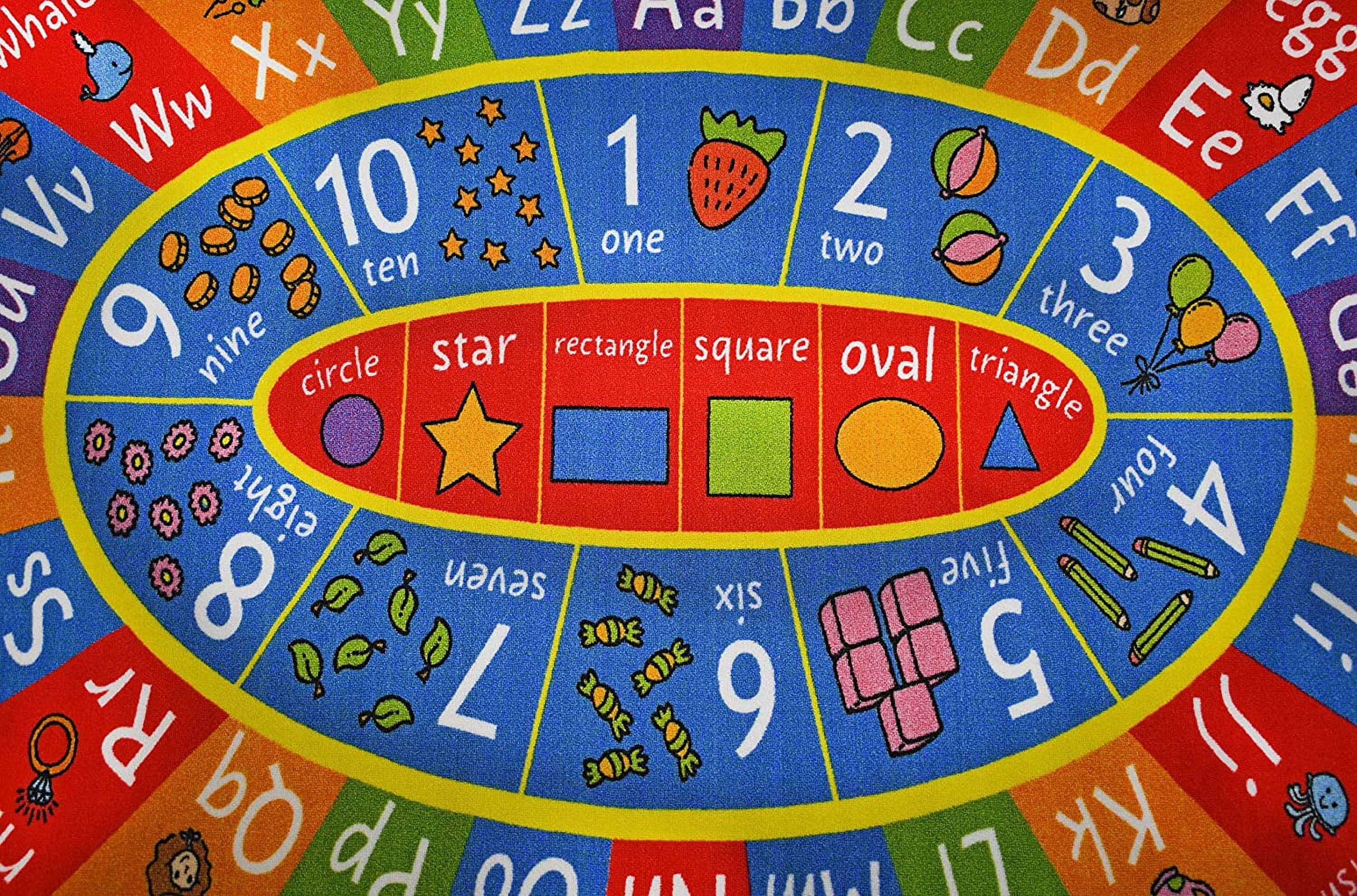 KC Cubs Playtime Collection ABC Alphabet, Numbers and Shapes Educational Learning & Game Area Oval Rug Carpet for Kids and Children Bedrooms and Playroom