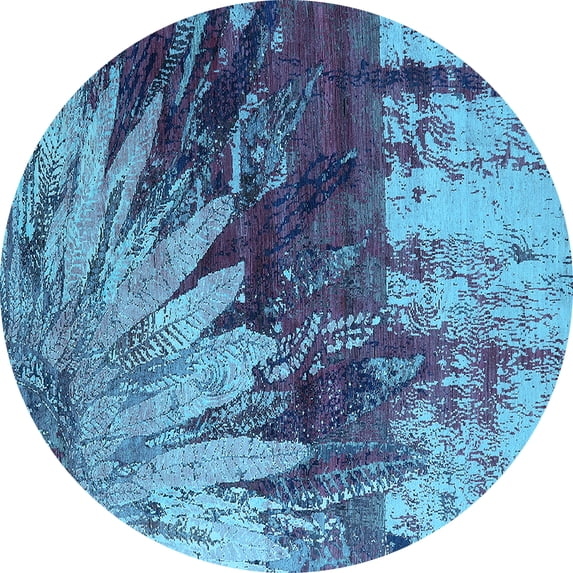 Ahgly Company Indoor Round Oriental Light Blue Industrial Area Rugs, 4' Round