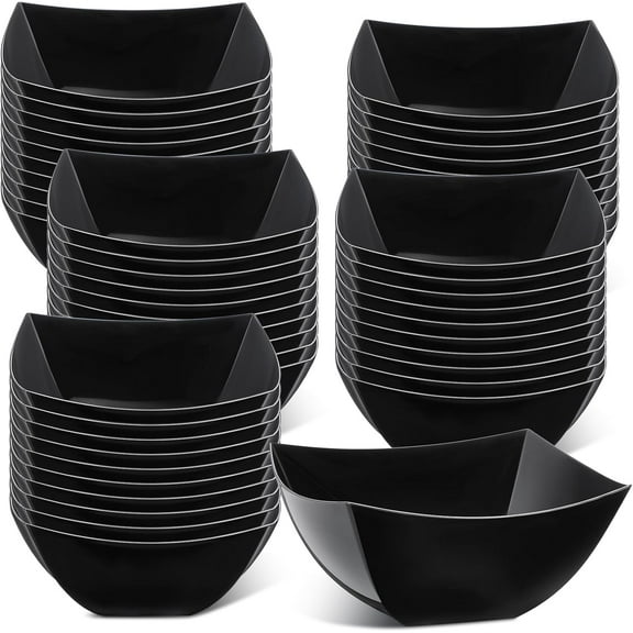 50 Pcs Square Plastic Serving Bowls Disposable Snack Salad Bowl Small Party Candy Bar Containers Taco Bar Serving Dishes for Buffet Chips Fruit(Black,8 oz)