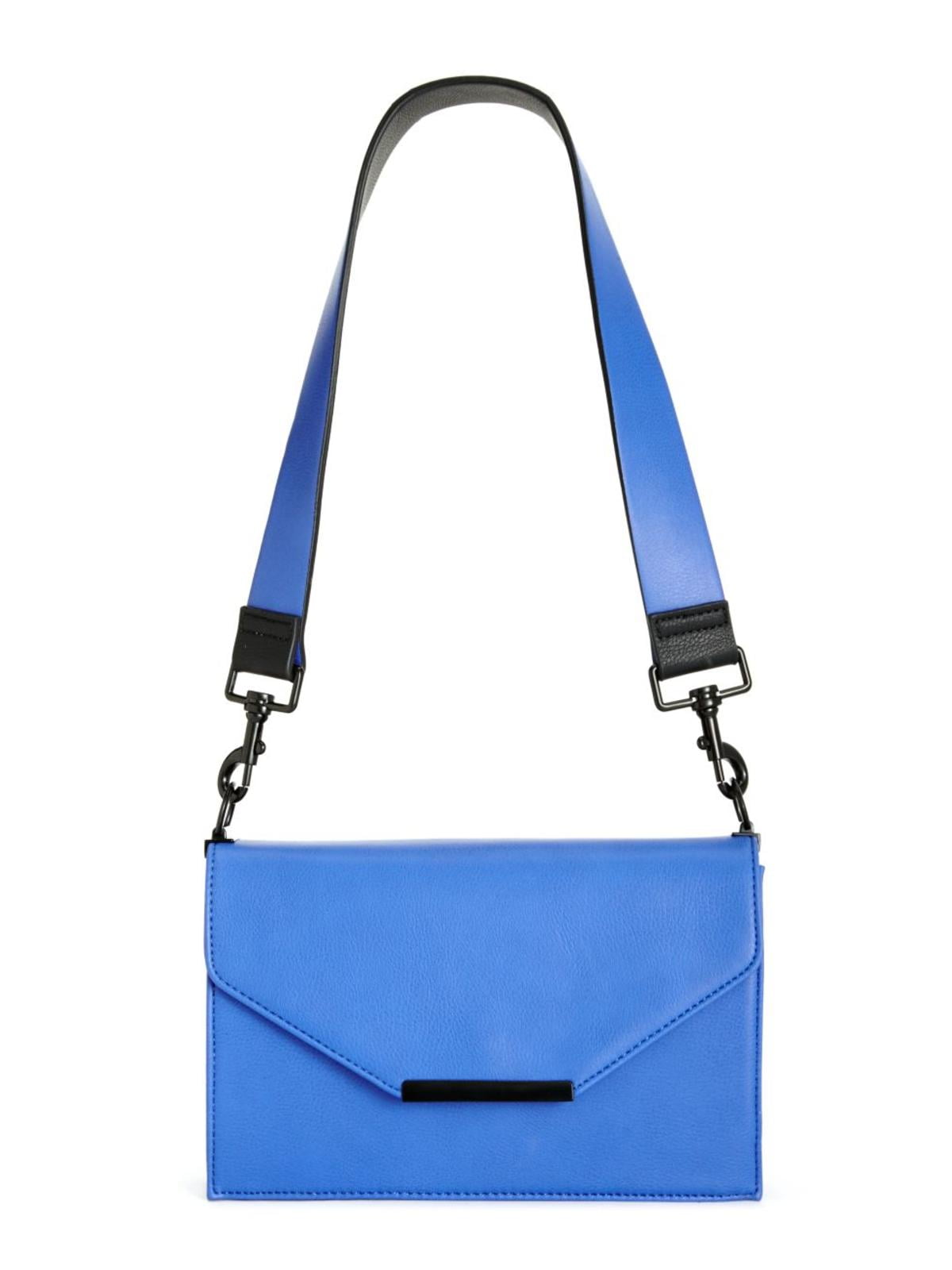 INC Womens Yvonn Faux Leather Contrast Trim Crossbody Handbag Blue Small