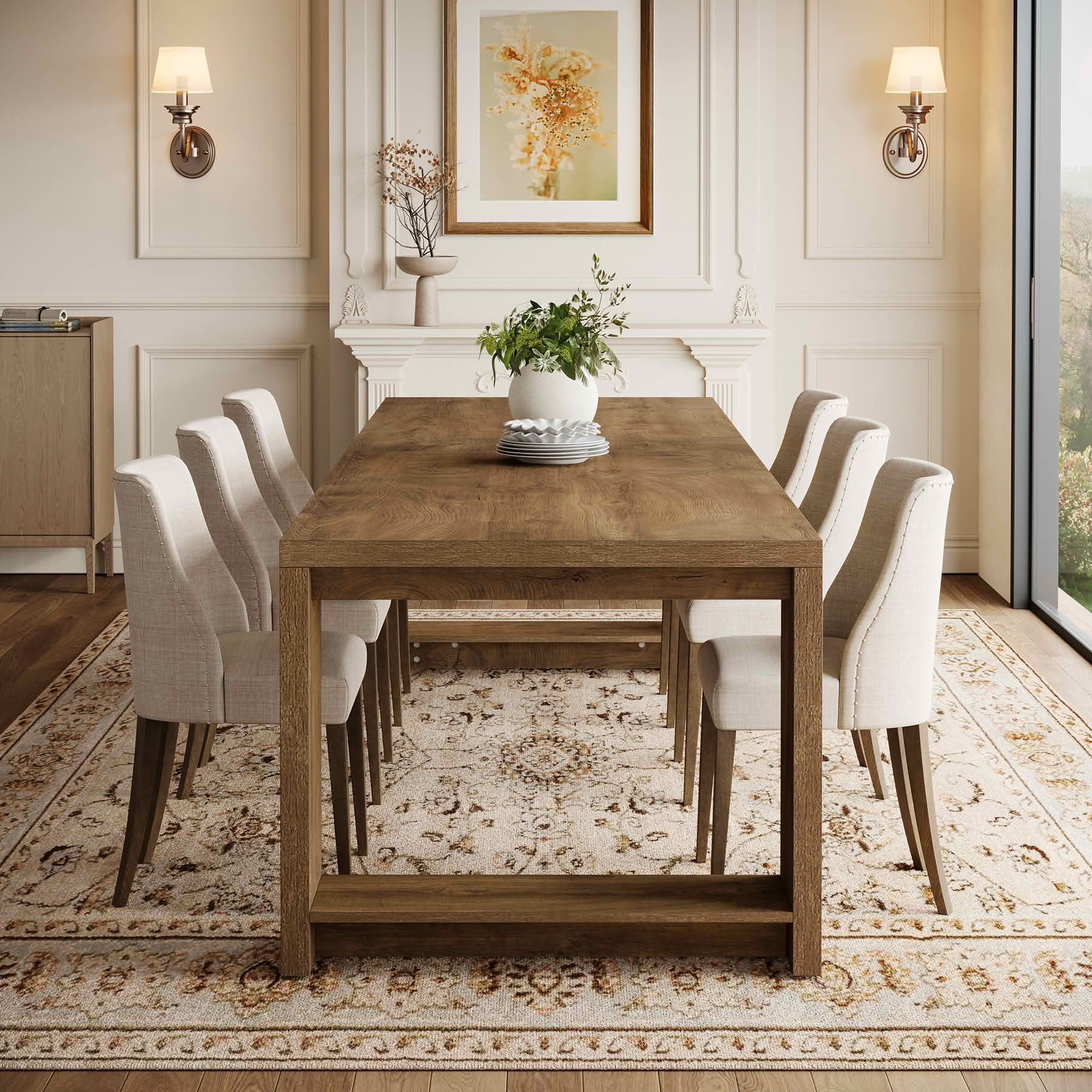 MAYEERTY 86 Inch Farmhouse Long Dining Table, Thick MDF Wood Table Seats 8-10 for Home Conference