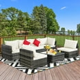 thumbnail image 1 of Gymax 7PCS PE Rattan Patio Sectional Sofa Conversation Set w/ White Cushions, 1 of 10
