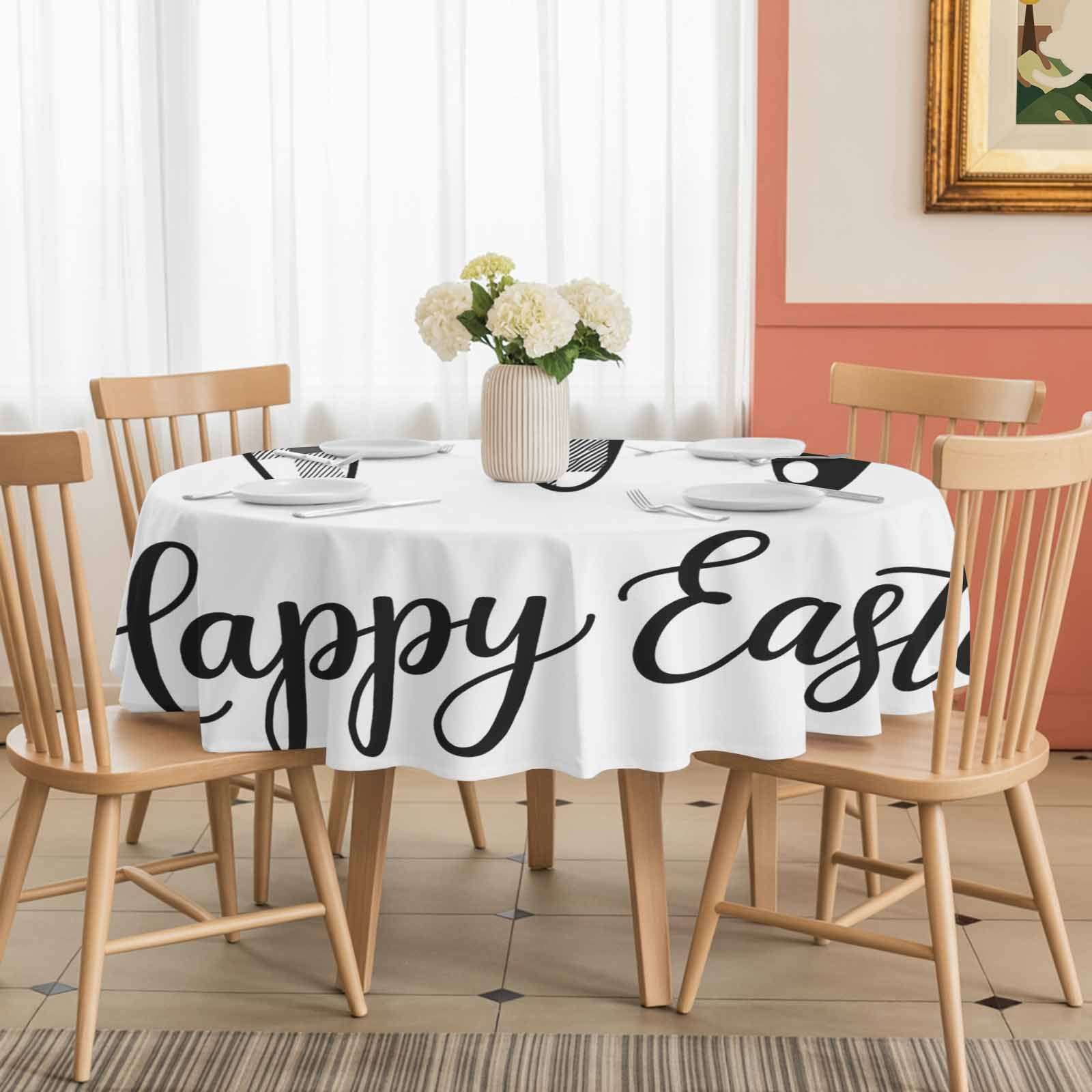 Round Tablecloth Happy Easter Waterproof Oil Proof Polyester Table Cloth Cover Decor for Home Dining Outdoor,Patio,Parties, 54" Dia. Farmhouse Plaid Carrots White