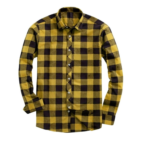 LMKIHUSA Mens Plaid Flannel Shirt Jacket Lapel Long Sleeve Tops Lightweight Button Up Loose Blouses Relaxed Fit Casual Shacket 2025 Gold,XL