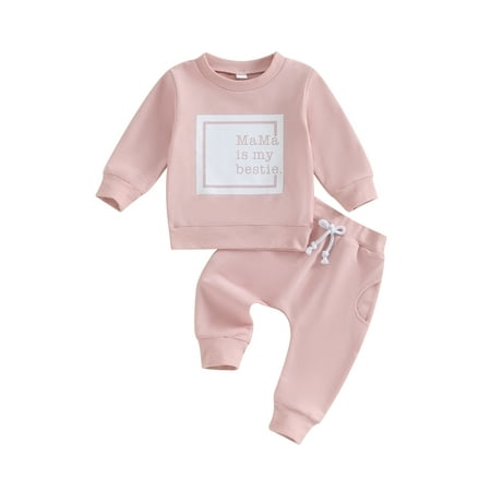 

Toddler Baby Boy Girl Fall Outfit Mama Is My Bestie Print Sweatshirt Tops Pants Set Infant Newborn Winter Clothes