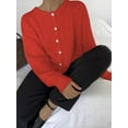thumbnail image 5 of Womens Button Up Cardigan Sweaters Long Sleeve Crew Neck Fall Soft Knit Loose Sweater Tops Red L, 5 of 6