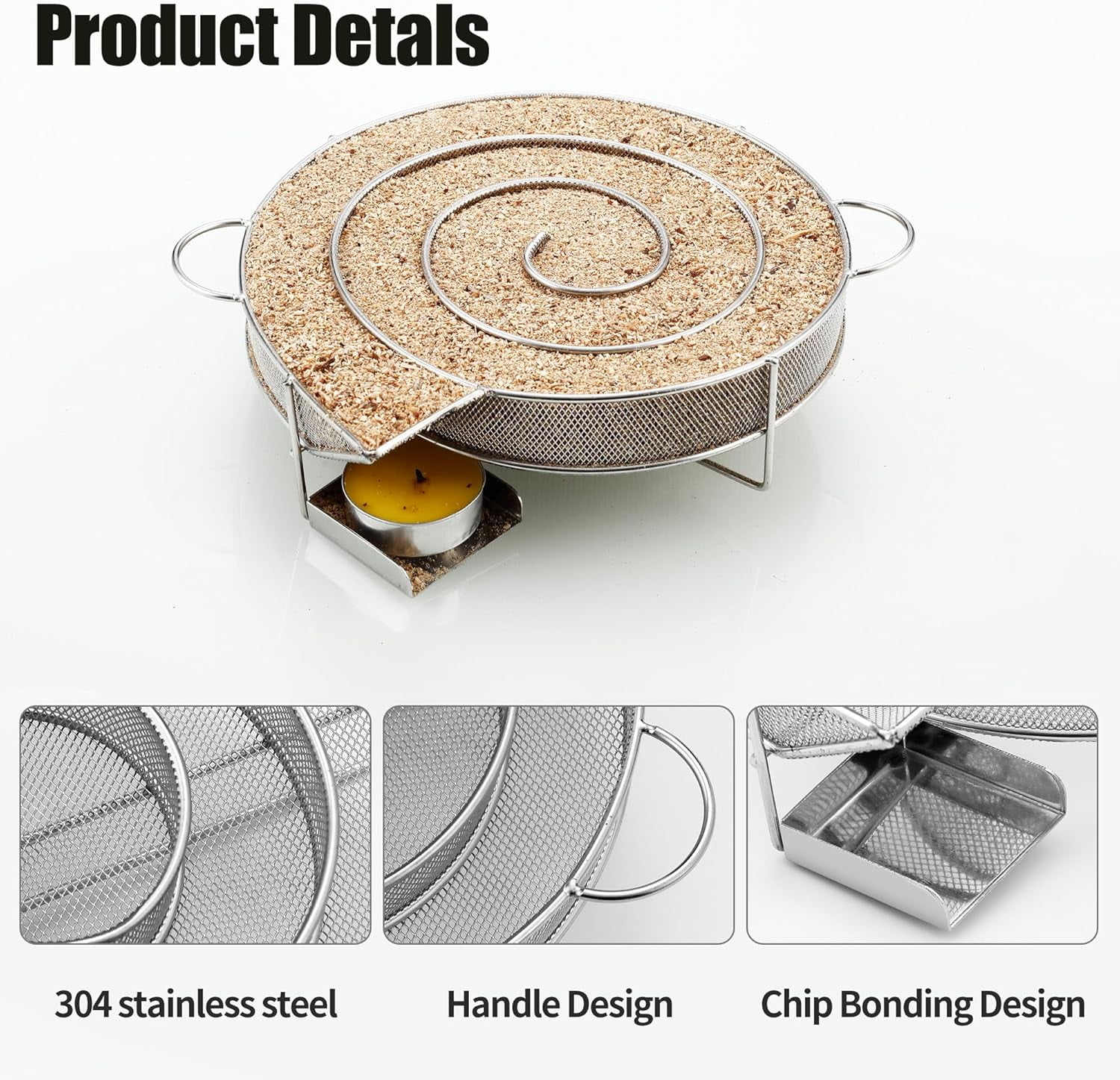Cold Smoke Generator Made of Stainless Steel, Round Smoker Snail, Savings Burn Smoker Oven with Handle, with 4 Meat Hooks + 2 Cleaning Brushes, Meat Smoker Oven for Kettle Grills, Smokers and Smoking