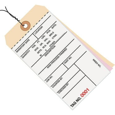 Box Partners Inventory Tags 3 Part Carbonless #8 Pre-Wired (0001-0499) 6 1/4" x 3 1/8" White/ G16013