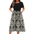 thumbnail image 1 of Ovzne Robes pour Femmes Robe pour Femme Mode Féminine Robe à Manches Courtes Col Rond Robes Imprimées avec Poche Robe d'Été à Manches Courtes Imprimée Liquidation, 1 of 6