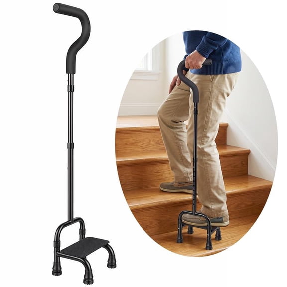 Floseru Aluminum Stair Cane 350lb Capacity, 1.5lbs Lightweight, Half-Step Stair Design, 9 Adjustable Heights 31-39 Inch, for Seniors Independence, 31-39 Inch