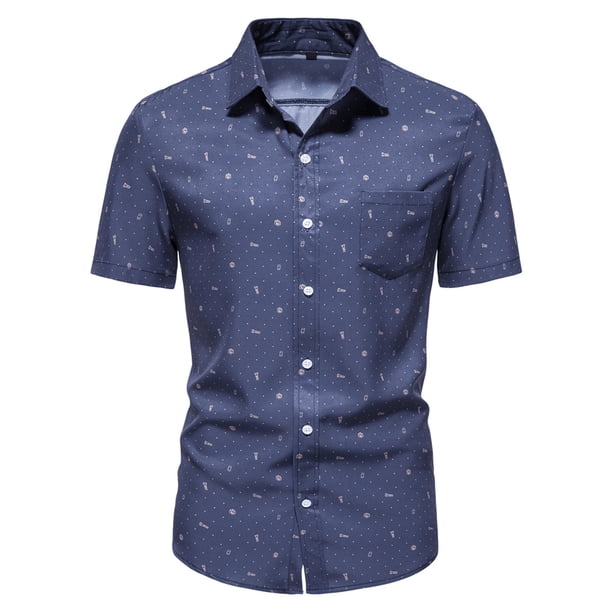 Camisa de manga corta informal de negocios con estampado de moda para hombre de verano Pompotops oipoqjl44191