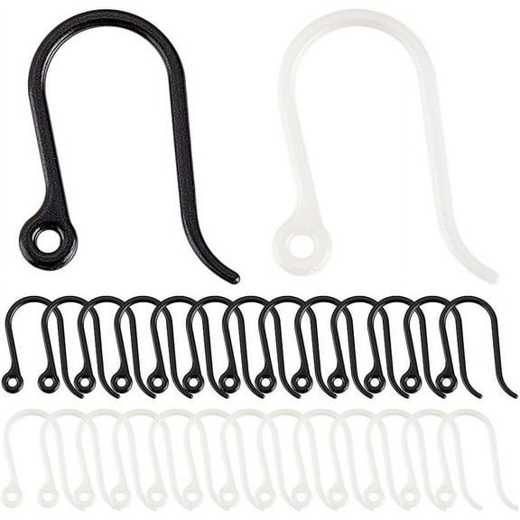 1 Box 200Pcs Plastic Earring Hooks Hypoallergenic Earring French Hooks Non-Allergenic Fish Hook Ear Wires Earrings Components Earring Findings for Jewelry Making Replacement Kit Black White