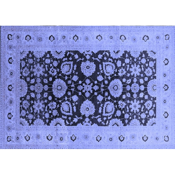 Ahgly Company Machine Washable Indoor Rectangle Oriental Blue Industrial Area Rugs, 8' x 10'