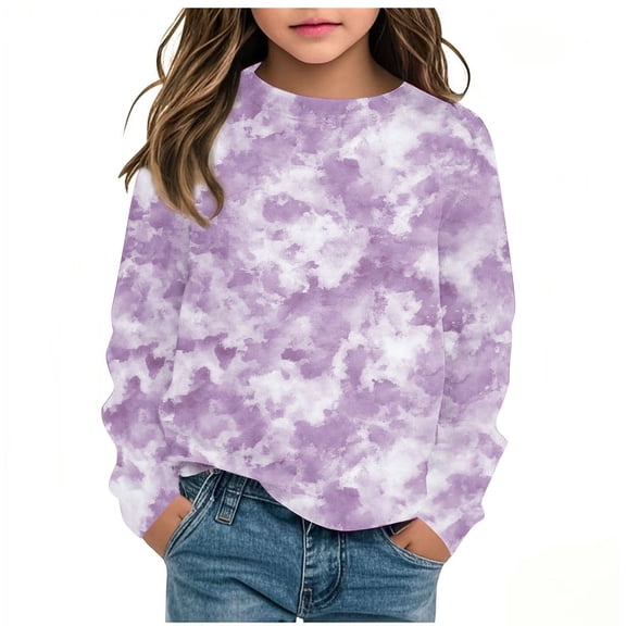 Pretxorve Kids Boys and Girls 3 - 14 Years Long Sleeve Shirts Necktie Colorant Crew Neck Pullover Basic Top