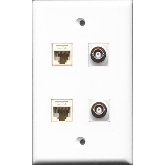 RiteAV - 2 Port BNC 2 Port Cat6 Ethernet White Wall Plate