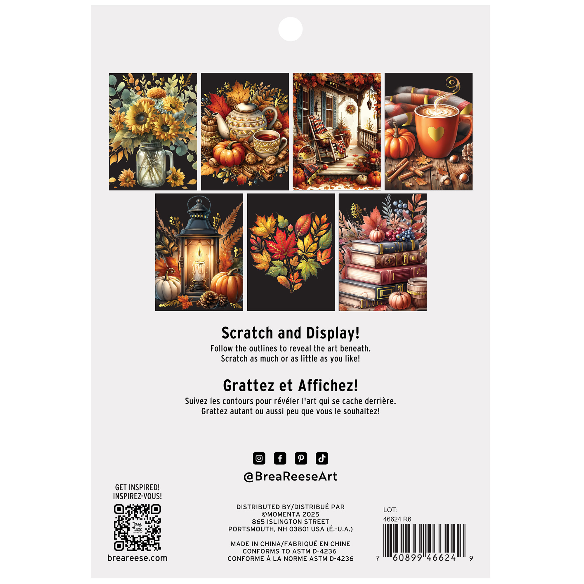 Brea Reese: Scratch Art Paper Pad - Fall Florals - 14 Sheets, 7 Guided Art Designs, Metallic Accents, Stylus & Brush, 6x8" Pages, DIY Adult Craft Kit