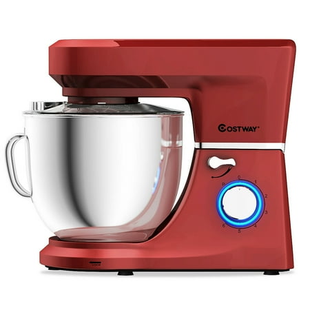 Costway - Tilt-Head Stand Mixer 7.5 Qt 6 Speed 660W with Dough Hook, Whisk & Beater - Red