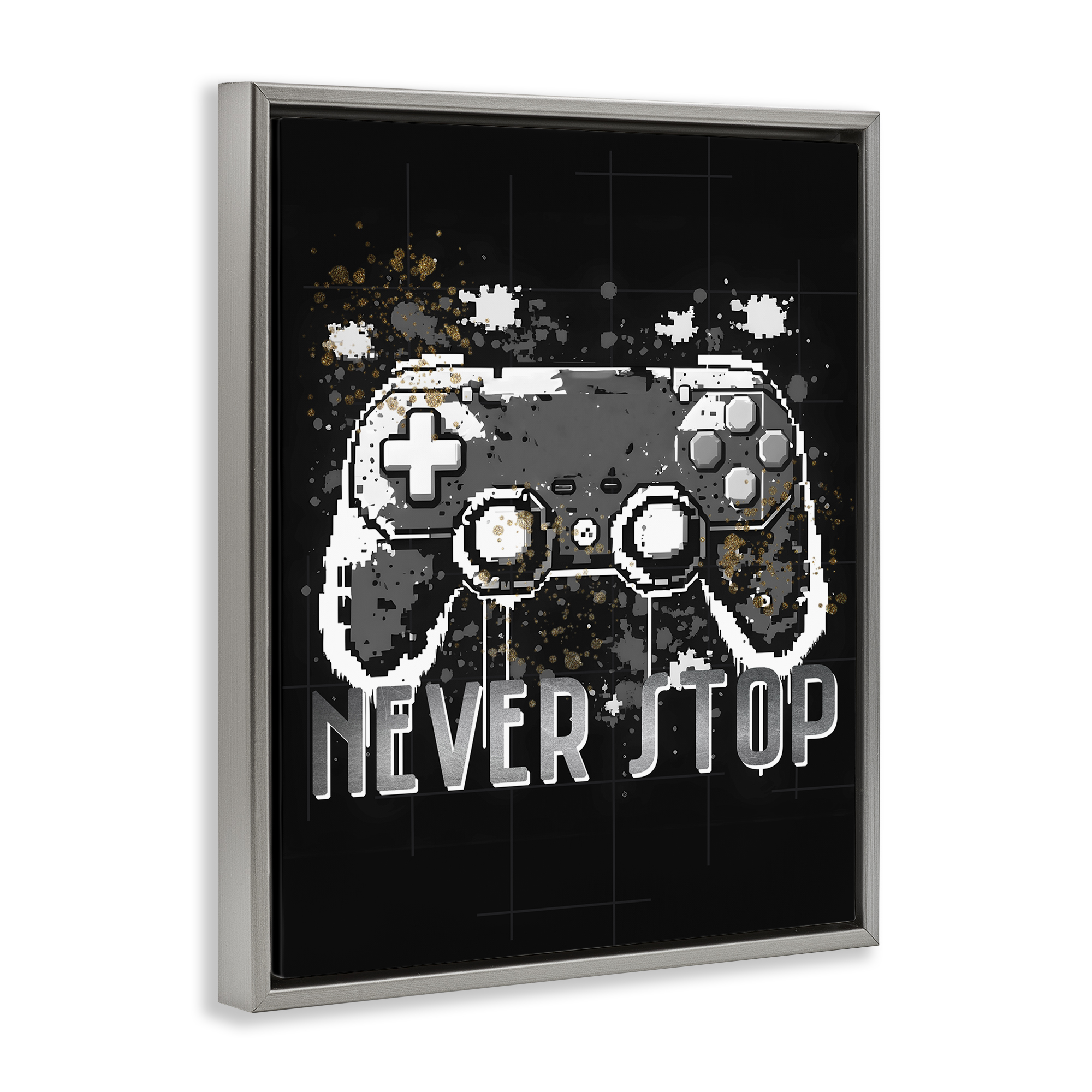 Stupell Industries Never Stop Game Controller Entertainment Painting Gray Floater Framed Canvas Art Print Wall Art, 25 x 31