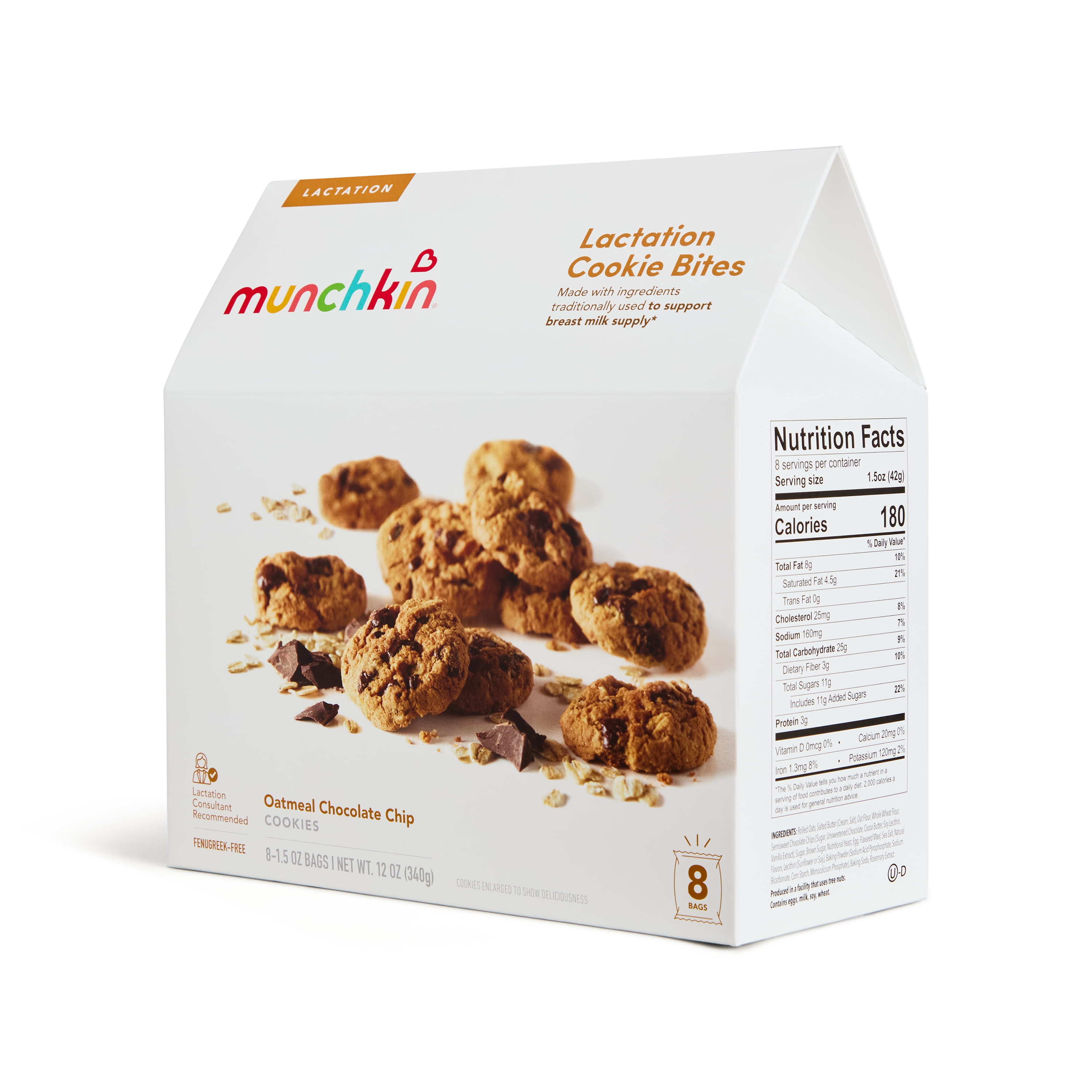 Munchkin Oatmeal Chocolate Chip Lactation Cookie Bites, Baked, 8 Count