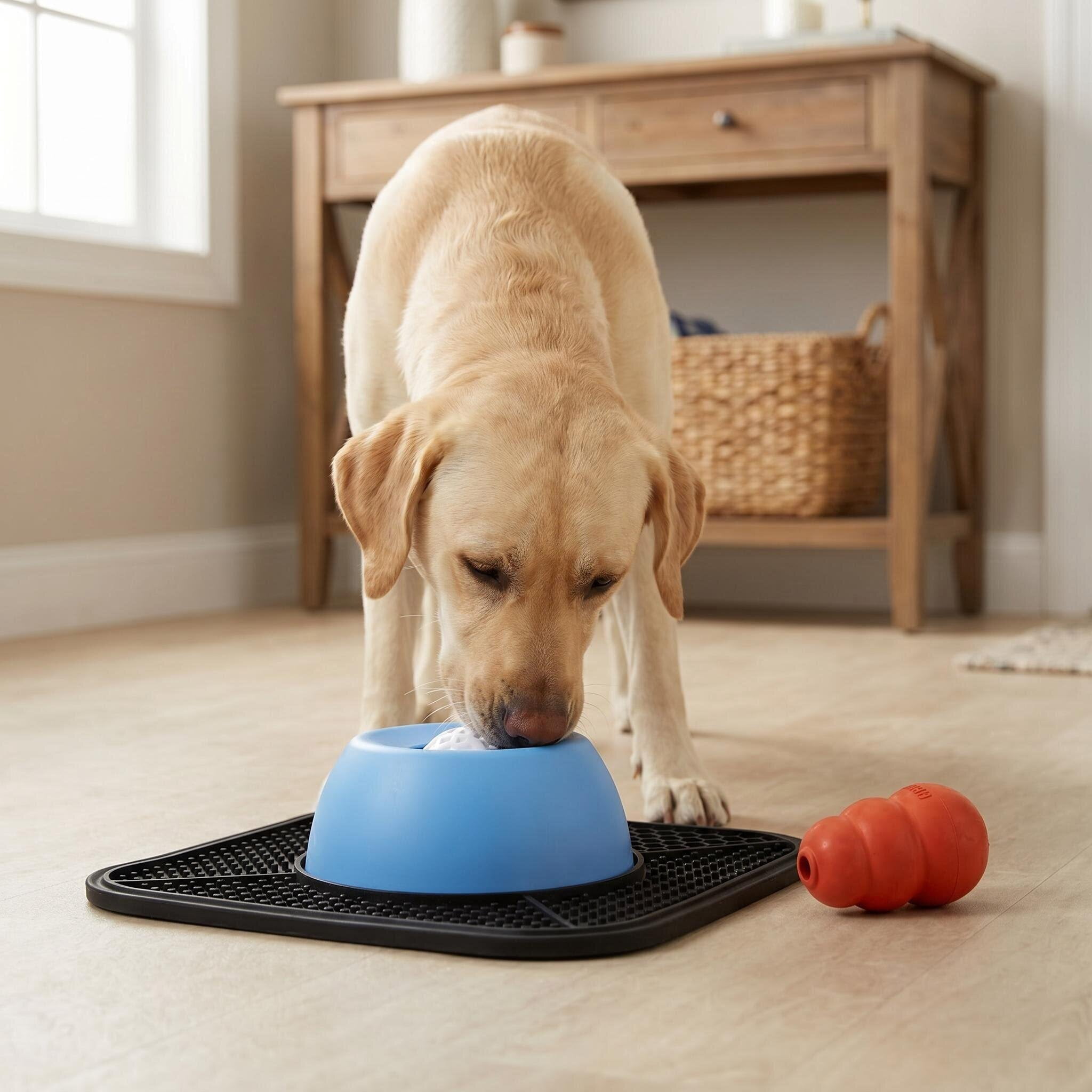 Non-Slip Slow Feeder Dog Bowls for Liquid Treat with suction cup, Entertained Ball-in Bone Broth Dog Lick Bowl, 3/4 Cup Yogurt Pup Lick Toy for Large Medium Small Breeds