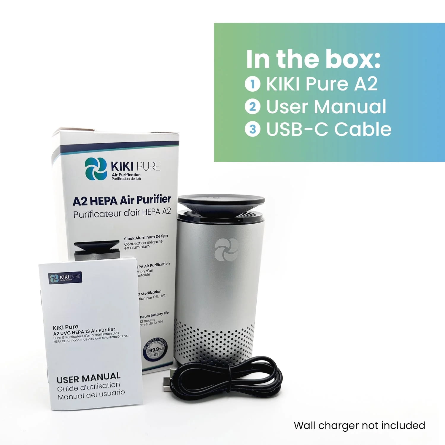 KIKI Pure A2 UV & 3 Stage H13 HEPA Air Purifier, Graphite Grey